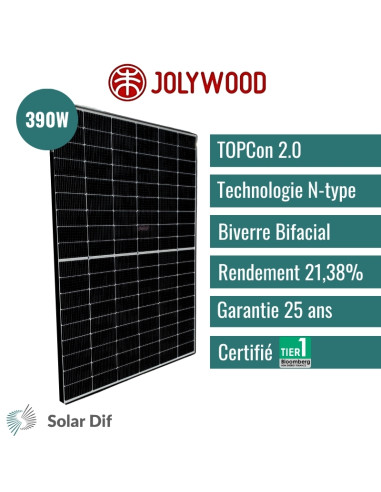 Panneau solaire JOLYWOOD 390W Cadre noir...