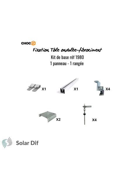 Kit CHOCFIX pour 1er panneau solaire sur toiture tôle ondulée/fibrociment pose portrait