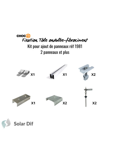Kit CHOCFIX pour panneau(x) solaire(s) suivant(s) sur toiture tôle ondulée/fibrociment pose portrait