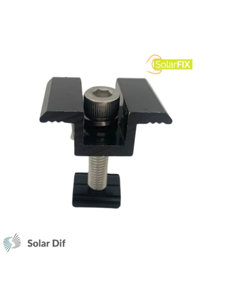 Clame / bride de milieu BLACK de rail SOLARFIX pour panneaux solaires épaisseur 30mm