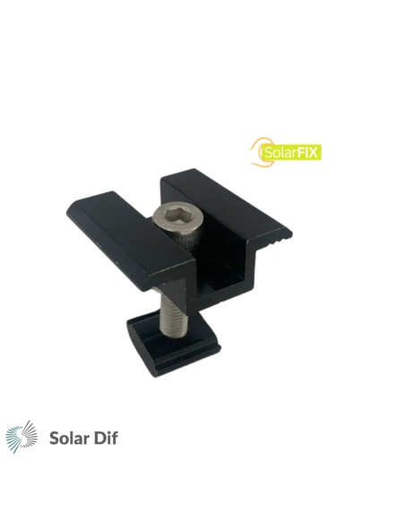 Clame / bride de milieu BLACK de rail SOLARFIX pour panneaux solaires épaisseur 30mm