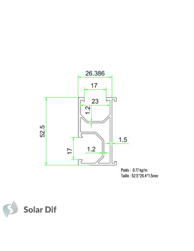 Rail alu noir SOLARFIX longueur 1.20 mètres...