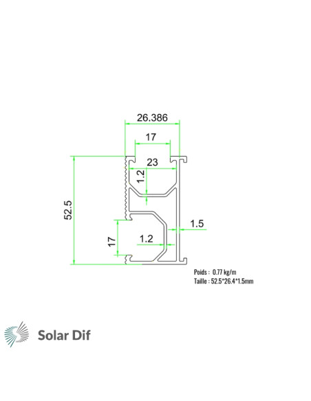 Rail alu noir SOLARFIX longueur 1.20 mètres pour panneaux solaires